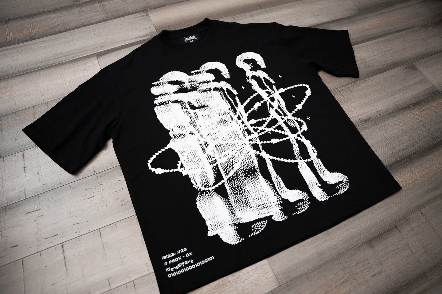 Black Oversized Retro Futuristic Dither Tee